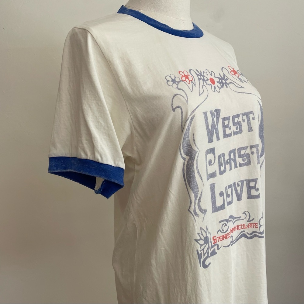 NWOT Stoned Immaculate West Coast Love Ringer Tee - White and Blue Large Cotton - Picture 4 of 8